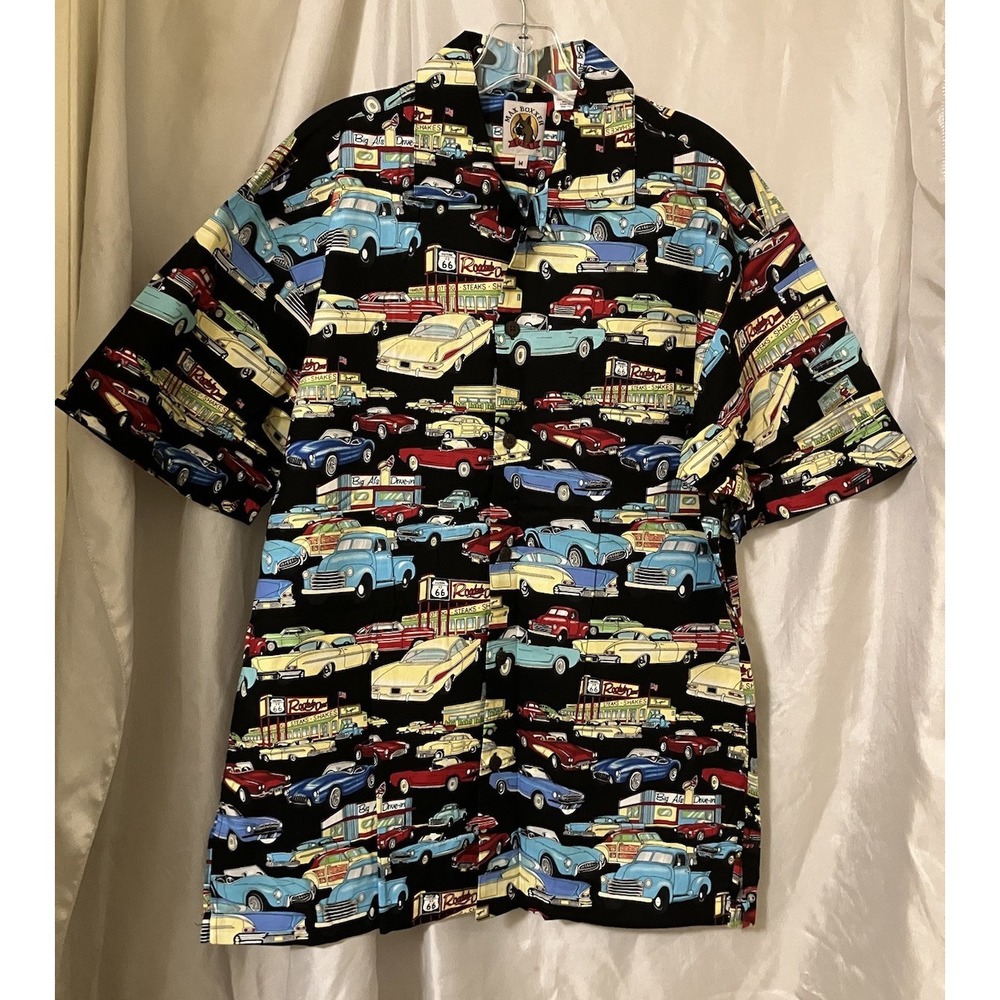 VTG Max‎ Boxxer Route 66 Roadside Diner 100% Cotton USA Aloha Beach Shirt M NOS